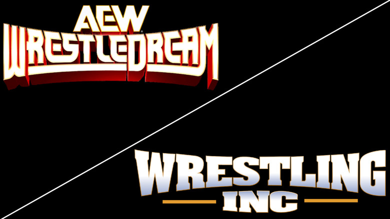 The AEW WrestleDream logo above a diagonal white line, with the Wrestling inc. logo beneath it