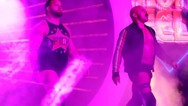 Dax Hardwood and Cash Wheeler make their entrance before a match on an episode of AEW programming.