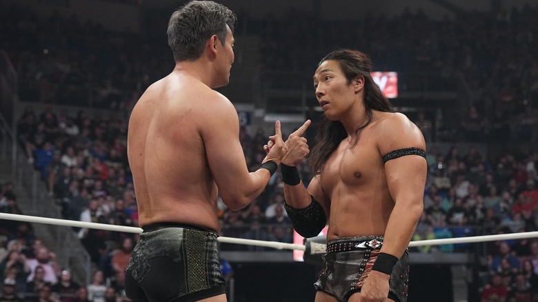 Kazuchika Okada and Konosuke Takeshita at AEW WrestleDream 2025