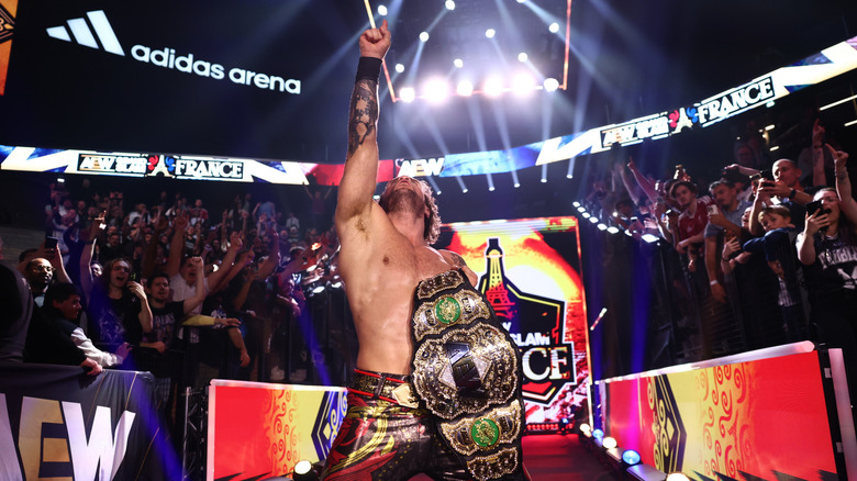 AEW World Champion Will Ospreay poses on the ramp after a victory at "AEW Dynamite Grand Slam France" on October 6, 2026.