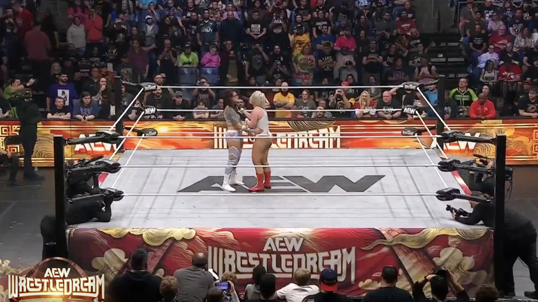 Storm and Statlander in the ring with one another