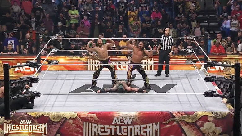Matt and Nick standing over Luchasaurus
