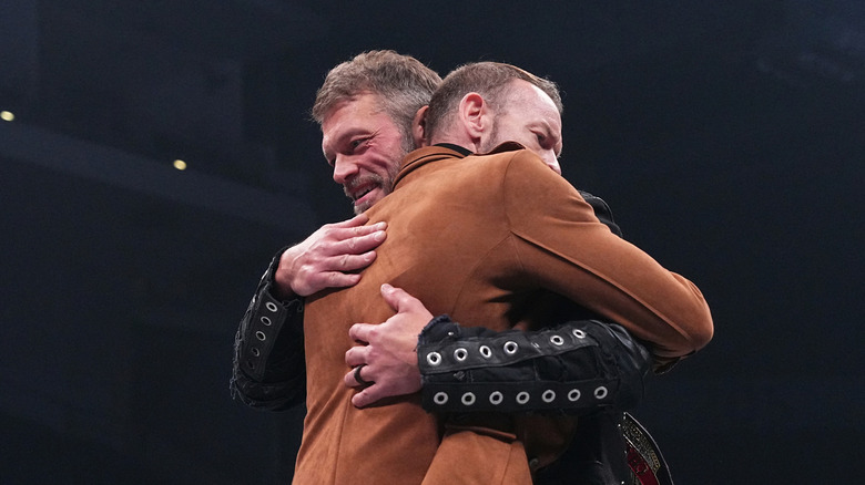 Adam Copeland and Christian Cage hugging on "AEW Dynamite"