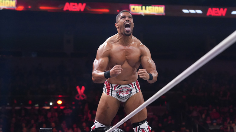 Anthony Bowens poses on the top turnbuckle before a match on an April 2026 edition of 