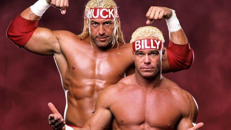 Chuck Palumbo and Billy Gunn posing together for a promotional shoot during their 