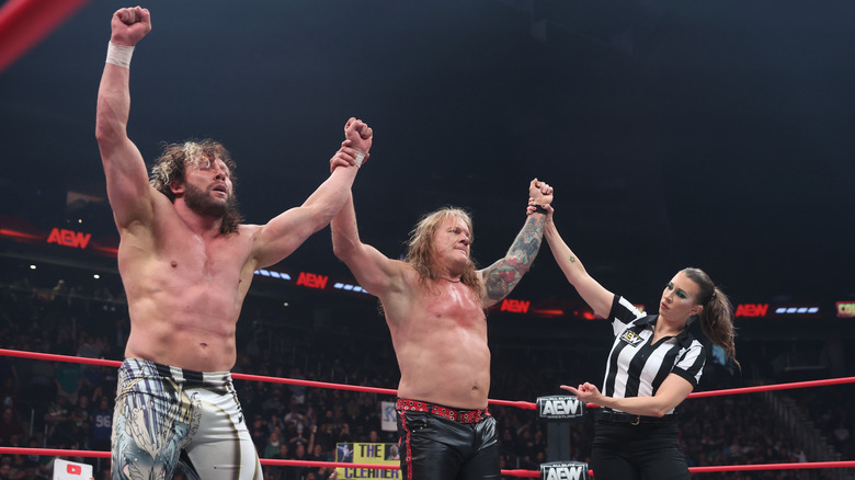 Chris Jericho and Kenny Omega after a victory in AEW