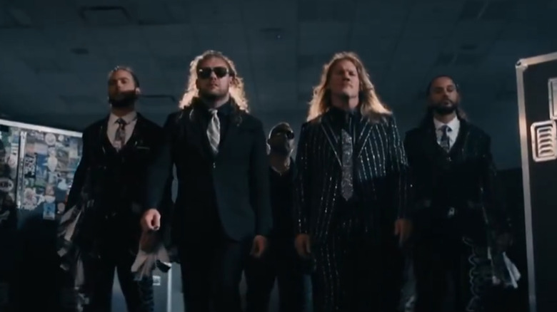 Chris Jericho, the Hurt Syndicate, the Young Bucks, Jack Perry and Kenny Omega before Stadium Stampede