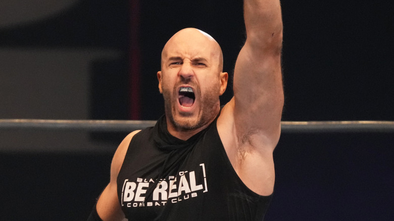 Claudio Castagnoli enters the ring during the New Japan Pro-Wrestling
