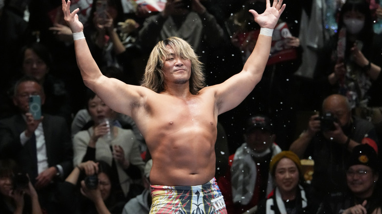Hiroshi Tanahashi celebrating a victory during NJPW, December 2025.