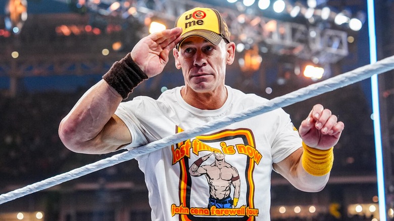 John Cena saluting the fans during one of his final in-ring appearances in WWE.