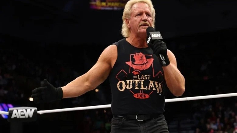 AEW star Jeff Jarrett cuts a promo in the ring during an episode of 