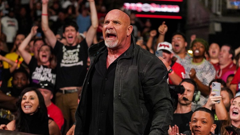 Goldberg amongst the audience during a segment ahead of his return to WWE and retirement.