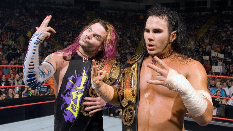 Jeff Hardy and Matt Hardy posing