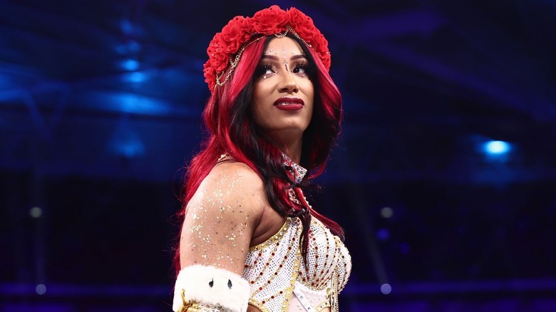 Mercedes Mone wearing a flower crown