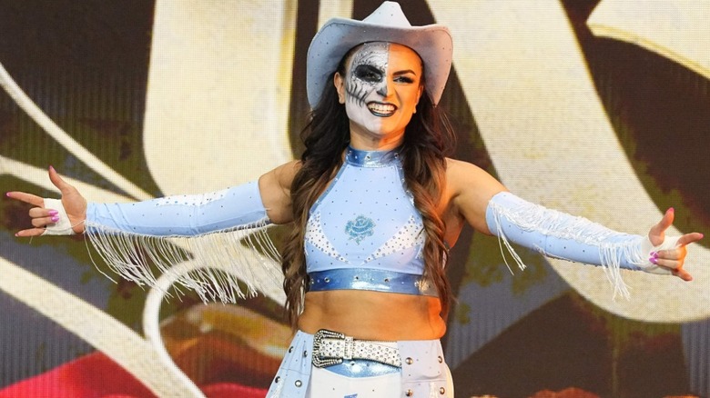 Thunder Rosa making her way to the ring during 
