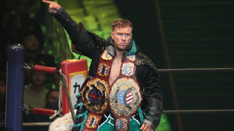 Will Ospreay enters the ring during the New Japan Pro-Wrestling at Edion Arena Osaka on November 04, 2023 in Osaka, Japan.