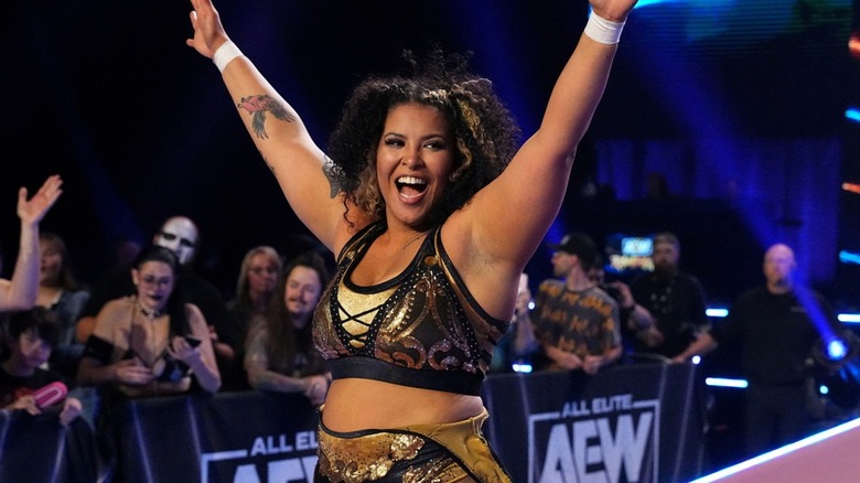 Willow Nightingale celebrating after a match victory on AEW.