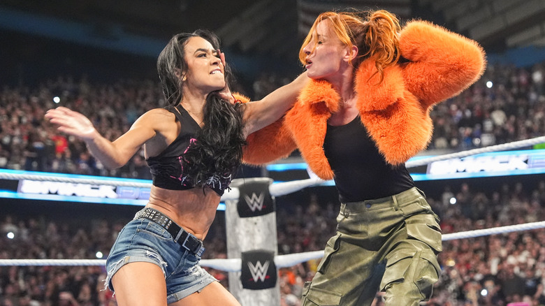 AJ Lee smacking Becky Lynch on WWE SmackDown