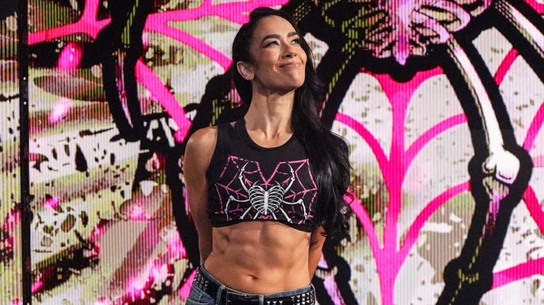 AJ Lee makes he entrance during SmackDown at Allstate Arena on September 5, 2025 in Rosemont, Illinois.