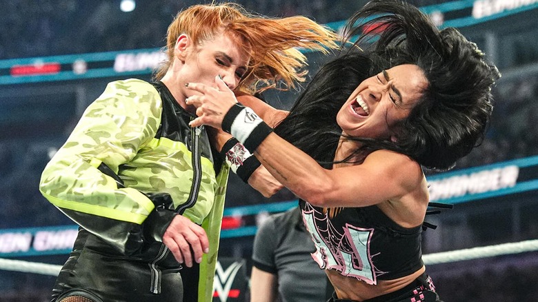 Becky Lynch and AJ Lee clashing at Elimination Chamber 2026.