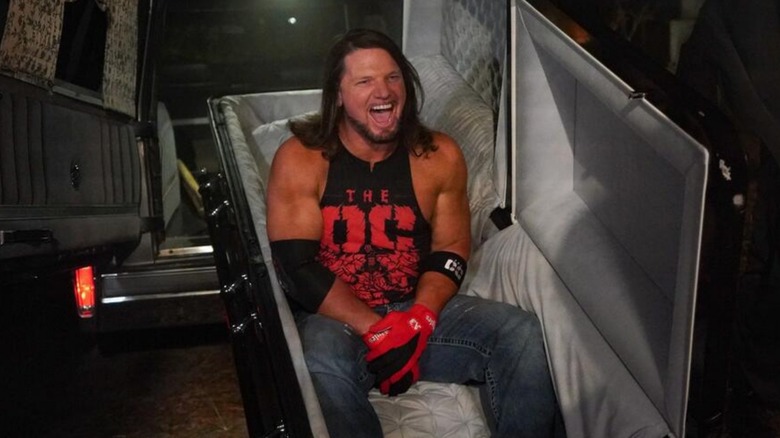 AJ Styles at the start of his match with The Undertaker at WrestleMania 36