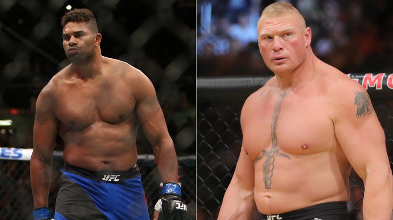 Alistair Overeem [Left] and Brock Lesnar [Right] in the Octagon