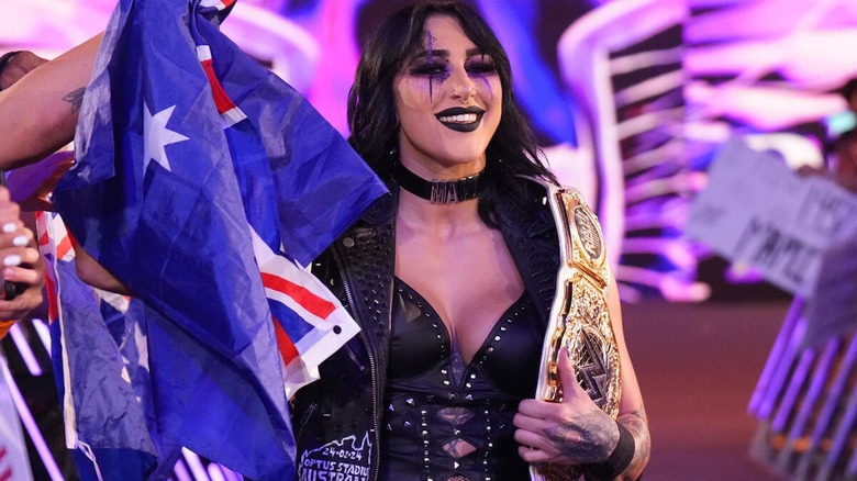WWE Women's World Champion Rhea Ripley makes her entrance.