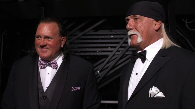 Brutus Beefcake and Hulk Hogan wearing tuxedos in 2019