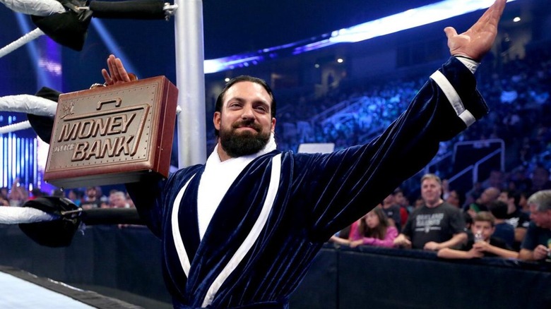 Damien Sandow with his custom Money in the Bank briefcase during a 