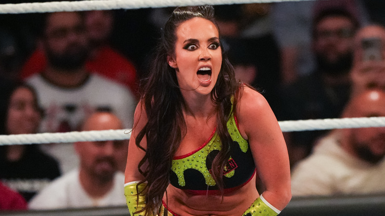 Chelsea Green reacting after her match against Natalya. 