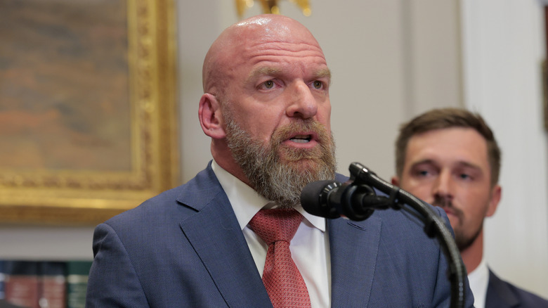 Triple H speaking at a White House event