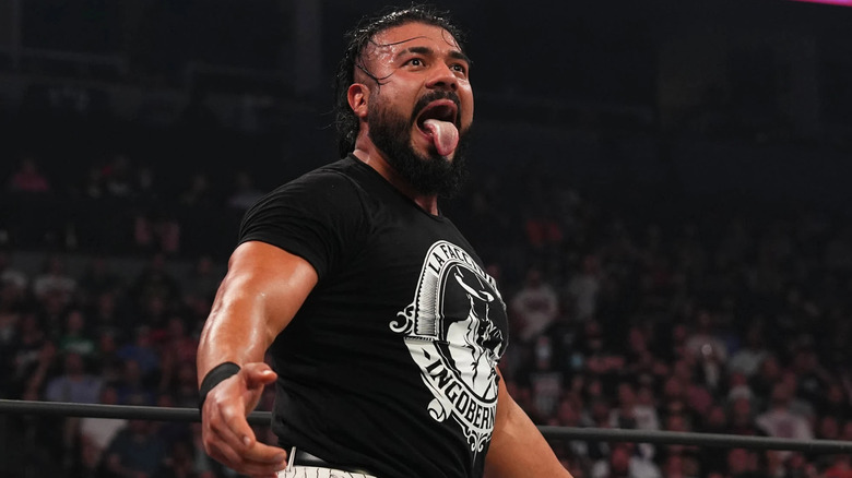 Andrade sticks his tongue out