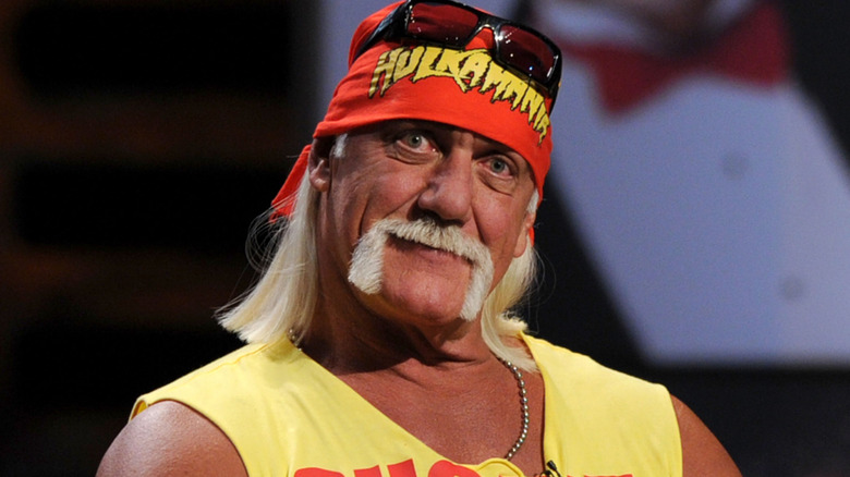 Hulk Hogan wearing sunglasses on his head