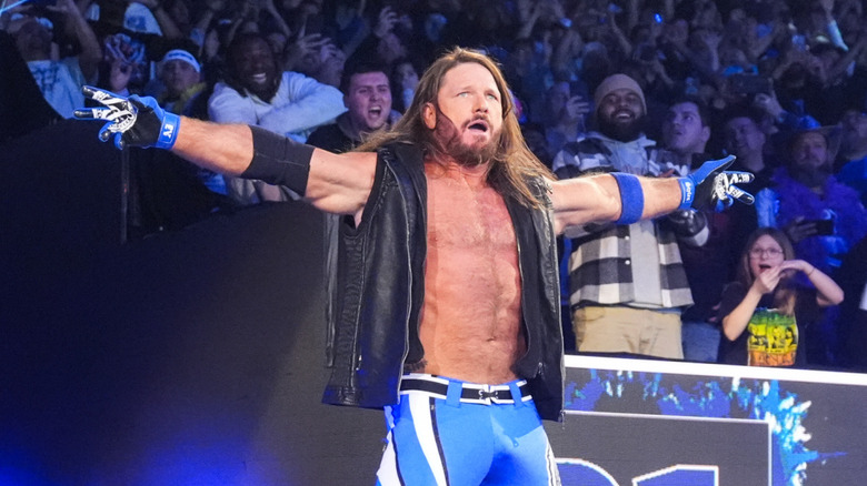 AJ Styles makes his entrance during Royal Rumble at Lucas Oil Stadium on February 1, 2025 in Indianapolis, Indiana.