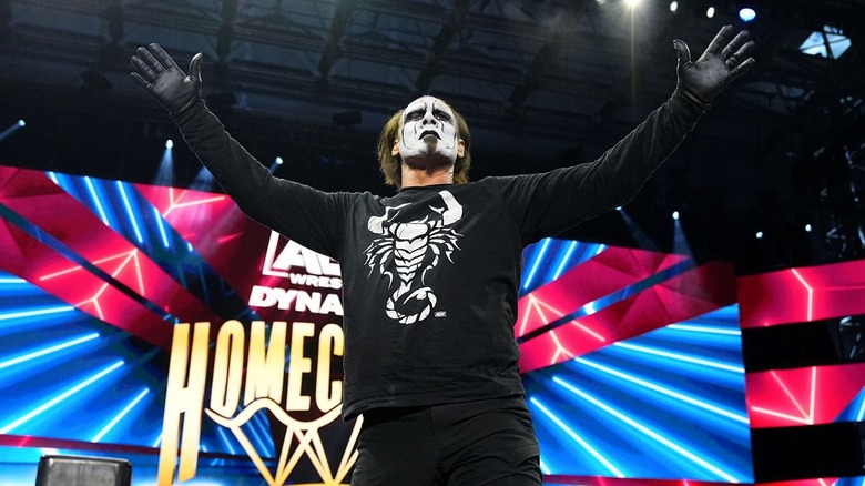 Sting poses on the top turnbuckle