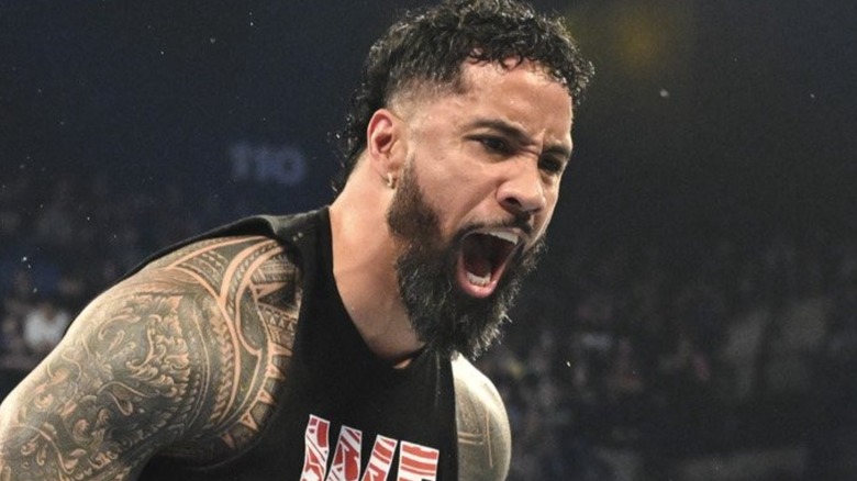Jey Uso lets out a yell of emotion