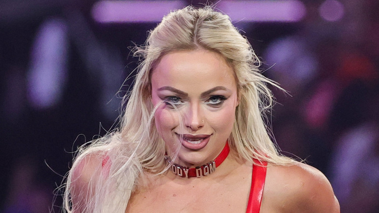 Liv Morgan is introduced before her match with Raquel Rodriguez against Lyra Valkyria and Becky Lynch for the Women's Tag Team Championship during WrestleMania 41 at Allegiant Stadium on April 20, 2025 in Las Vegas, Nevada.