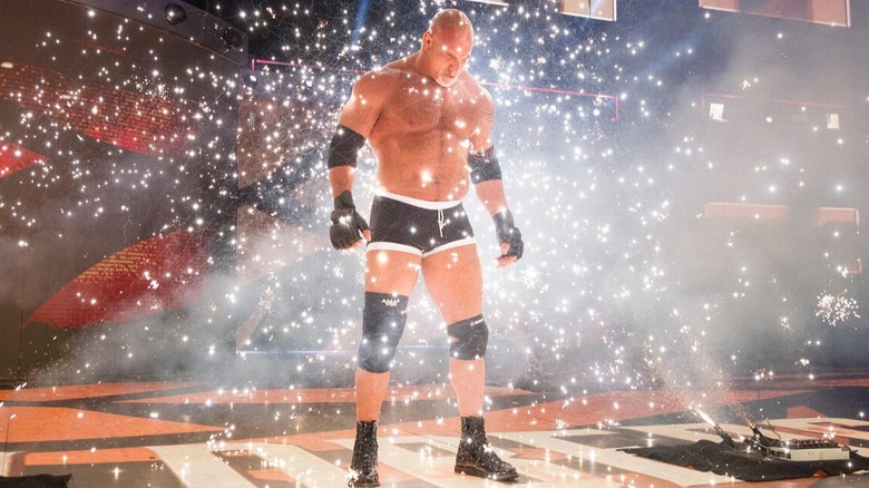 Goldberg poses at the top of the entrance ramp before his match