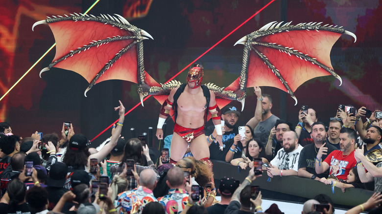 Dragon Lee is introduced before the Intercontinental Championship Ladder match against Penta, Je'Von Evans, JD McDonagh, Rusev and Rey Mysterio during WrestleMania 42 at Allegiant Stadium on April 19, 2026 in Las Vegas, Nevada.