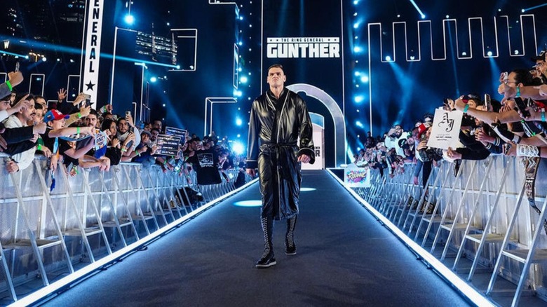 GUNTHER heads down the ramp to the ring before taking on AJ Styles at the 2026 Royal Rumble in a career-threatening match.