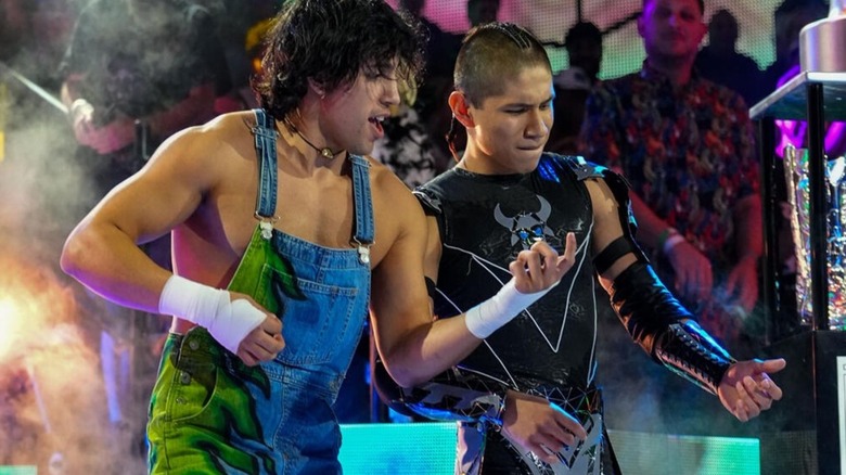 Mini Vikingo (R) poses alongside Dusty Rhodes Tag Team Classic partner Chazz 
