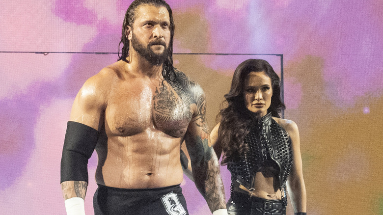 Karrion Kross and Scarlett make their entrance during RAW on April 14th, 2025 at the Golden 1 Center in Sacramento, California.