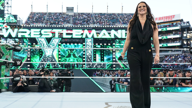Stephanie McMahon smiling at WrestleMania