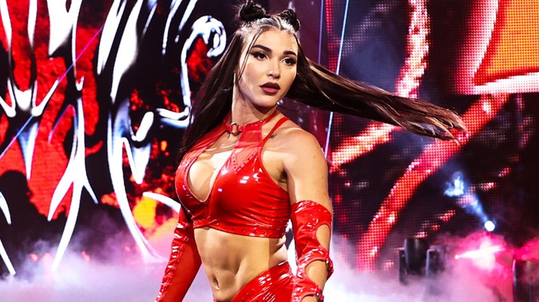 Jazmyn Nyx during her entrance for her match on an episode of 