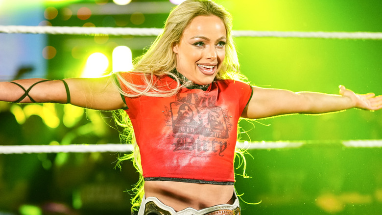 Liv Morgan wearing a red shirt
