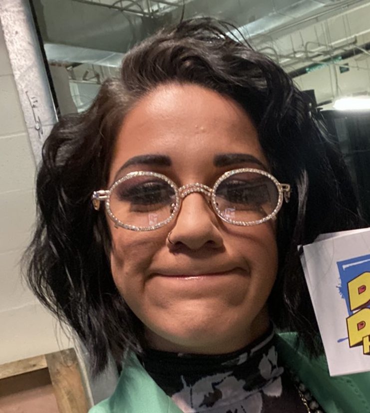 Bayley Wearing Glasses With Her Ding Dong Hello Cards