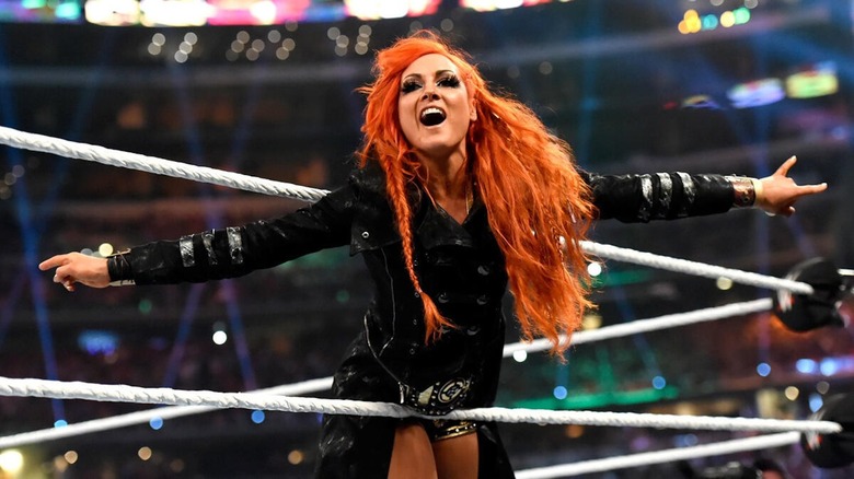"The Man" Becky Lynch is all smiles in front of a WWE crowd.