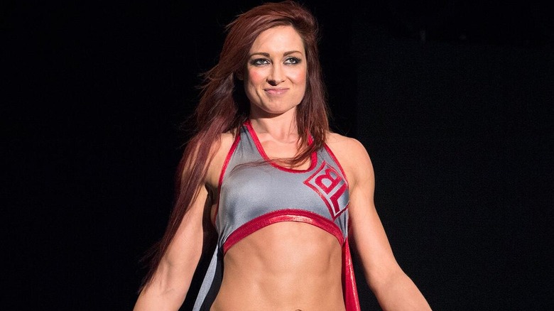 Becky Lynch making her way to the ring early during her 