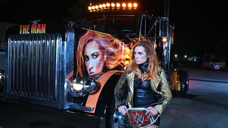 The former Raw Women's Champion Becky Lynch arrives in style in a semi-truck ahead of her WrestleMania 36 title defense