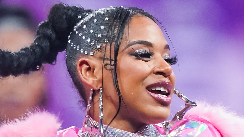 Bianca Belair posing at the Royal Rumble 